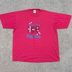 Vintage Jerzees Bingo Bum Graphic T-Shirt Pink Single Stitch Made in USA XL